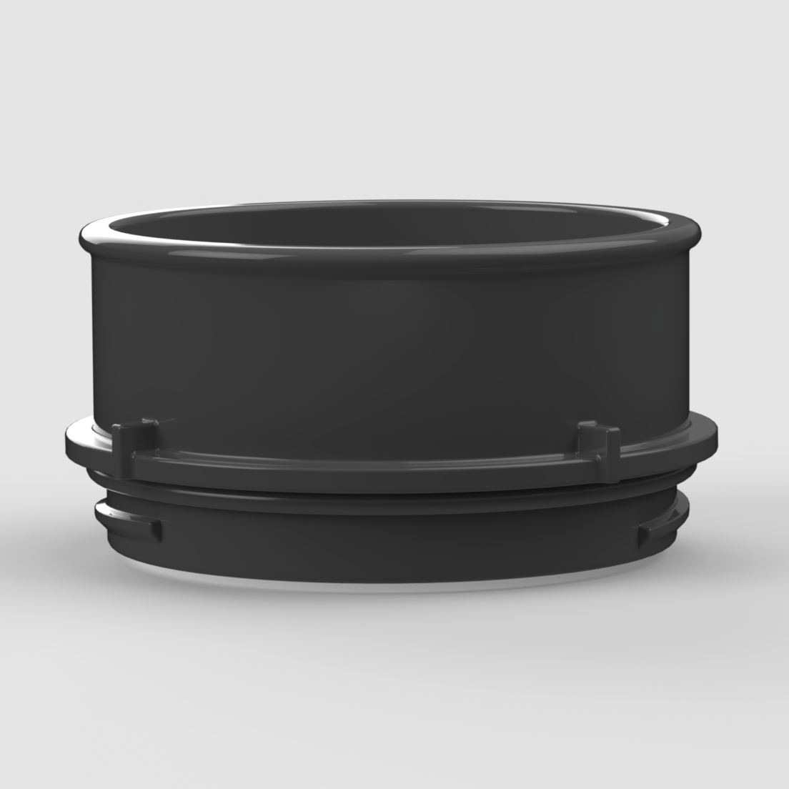 Side view of bare HeatLink diesel heater port accessory adapter port showing twist-lock collar and mount-ready geometry.