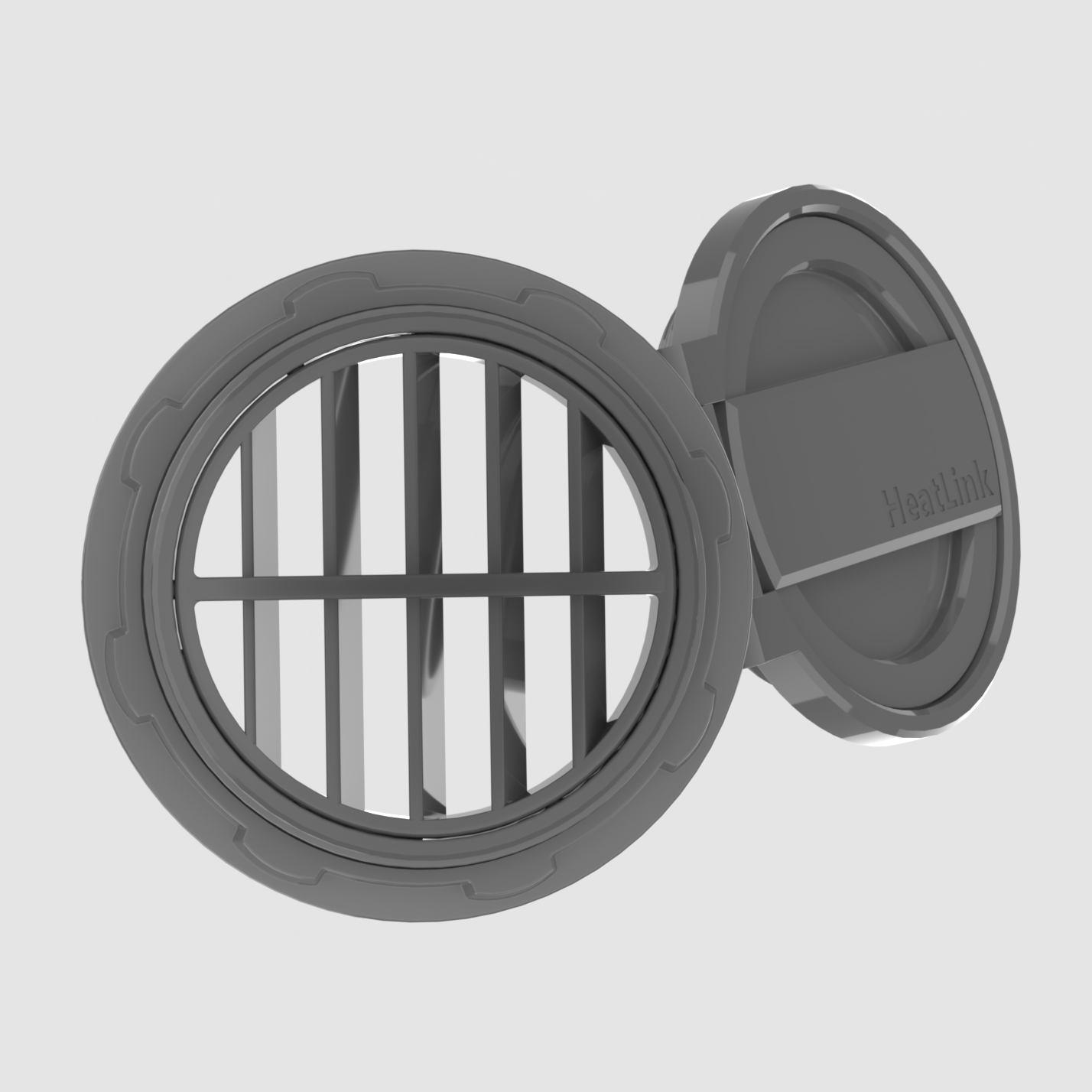 Close-up of HeatLink diesel heater port accessory vent insert with angled slats for directional warm air distribution.