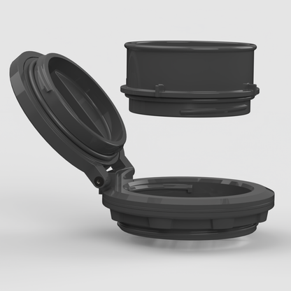 Side view of HeatLink diesel heater  port accessory with lid hinged open, showing hose adapter